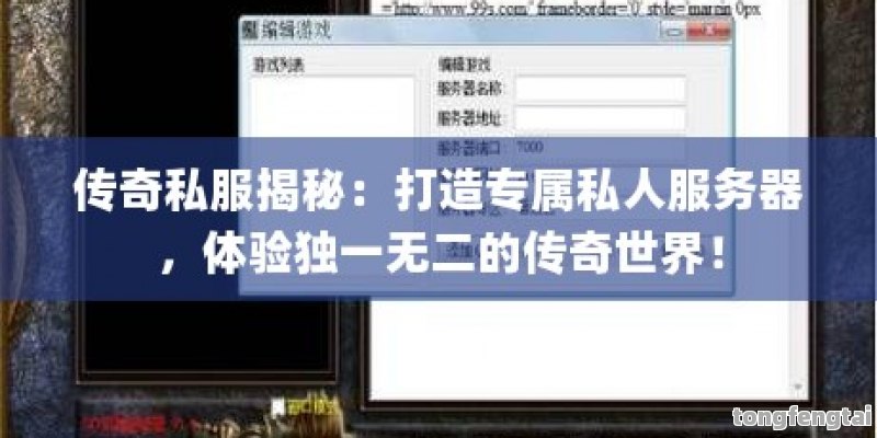 传奇私服揭秘：打造专属私人服务器，体验独一无二的传奇世界！